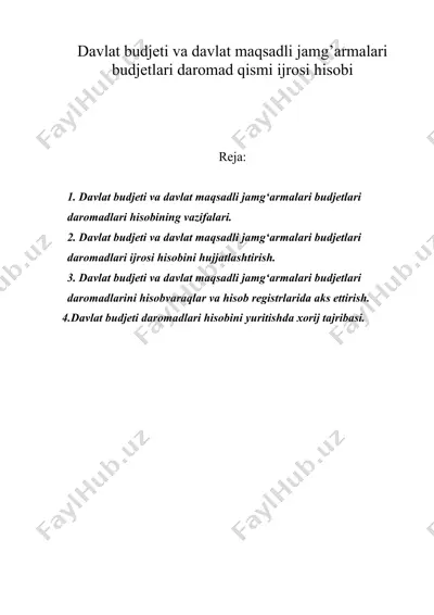davlat budjeti va davlat maqsadli jamg’armalari budjetlari daromad qismi ijrosi hisobi — DOC