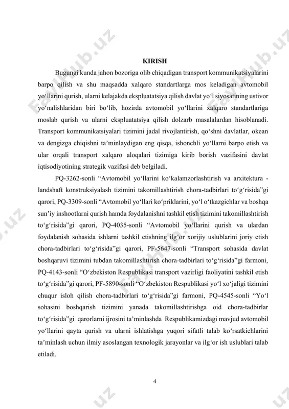 sugʻorishda foydalaniladi. viloyat janubida mayda shoʻr koʻl, botqoqlik va shoʻrxok koʻp. tuproqlari amudaryoning allyuvial yotqiziqlaridan tashkil topgan. daryo vodiysida oʻtloqi va oʻtloqi - botqoq tuproqlar, gʻarbida qumliklar uchraydi. sugʻoriladigan yerlarda, asosan, boʻz tuproq boʻlib, kuchli shoʻrlangan. viloyat hududining asosiy qismi haydaladigan yerlar. amudaryo qirgʻoqlaridagi toʻqayzorlarda terak, tol, jiyda, yulgʻun, kandir, qumliklarda saksovul va boshqa oʻsimliklar oʻsadi. qurilish muddatini aniqlash qurilish muddati yoʻlning qaysi viloyatda joylashuviga, viloyatning tabiiy ob-havo sharoitiga, gidrogeologik, grunt yer osti suvlari sharoitlariga va yoʻl qurilishi texnikasining imkoniyatlariga bogʻliq ravishda aniqlanadi. yoʻl qurish ishlari bahorda havo harorati +5 dan, kuzda +10 gacha boʻlgan davrda olib boriladi. 1-jadval oylar boʻyicha havoning oʻrtacha harorati t, ºc i ii iii iv v vi vii viii ix x xi xii -3,7 -2,3 4,9 14,4 21,6 26.4 28,2 25,7 19,4 11,4 3,8 -1,6 yoʻl iqlim grafigi chizmasi. 1-rasm. yoʻl iqlim grafigi. bu grafik tanlangan viloyatining yillik yogʻingarchilik miqdoridan kelib chiqqan xolda hisoblab topiladi. …