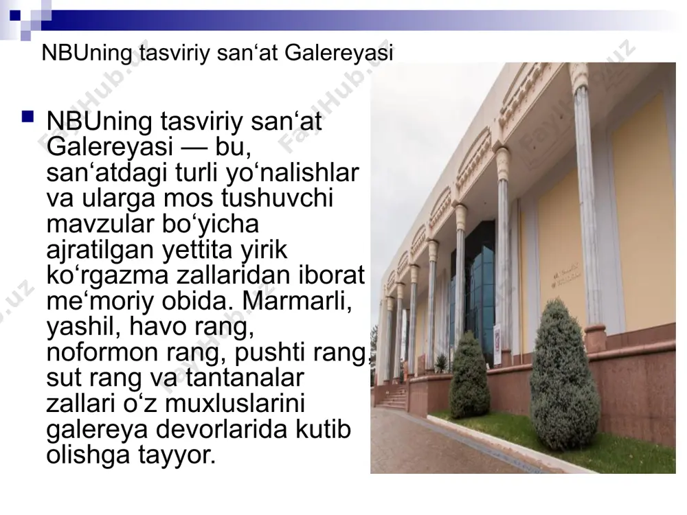 iga aylandi. mehmonlar tashrifi mamlakatimizga tashrif buyurgan oliy va yuqori martabali mehmonlar, rasmiy delegatsiyalar vakillari yurtimizning boshqa diqqatga sazovor joylari qatori temuriylar tarixi davlat muzeyini ham katta qiziqish bilan tomosha qiladi. muzeyga tashrif buyuruvchilar orasida davlat, hukumat va parlament delegatsiyalari, xalqaro tashkilotlar vakillari, ishbilarmonlar, fan va madaniyat namoyandalari, sayyohlarning ko‘pligi tariximizga xorijda ham qiziqish tobora ortib borayotganidan dalolatdir. 2013-yilning sentabr oyida davlatimiz rahbari hamrohligida muzeyni tomosha qilgan xitoy xalq respublikasi raisi si szinpin bu yerdan ajoyib taassurotlar olganini alohida ta’kidladi. ajdodlarimiz boy merosi “o‘zbekistonning butun dunyoga mashhur ochiq osmon ostidagi muzey-shaharlari ko‘p, – deb yozadi fransiyalik jozefina bernar xonim. – shu bilan birga, mamlakatingizda mustaqillik yillarida shunday muhtasham binolar qurilibdiki, ular nafaqat betakror qiyofasi, balki yurtingiz tarixi, ajdodlaringiz boy merosini o‘zida yorqin aks ettirishi bilan har qanday kishini hayratga soladi. go‘zal poytaxtingizdagi temuriylar tarixi davlat muzeyi menda ana shunday unutilmas taassurot qoldirdi”. image1.jpeg image2.jpeg image3.jpeg image4.jpeg image5.jpeg image6.jpeg image7.jpeg image8.jpeg …