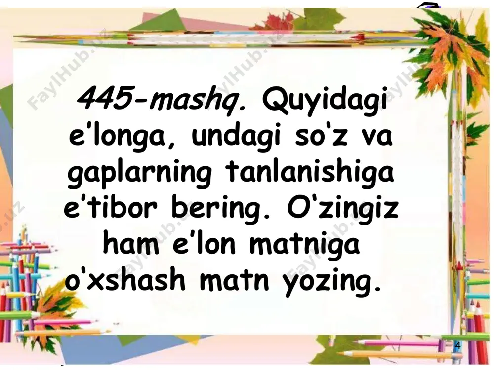 ish qog’ozlari ustida ishlash. e’lon, xat (davomi) 5-sinf - Page 4