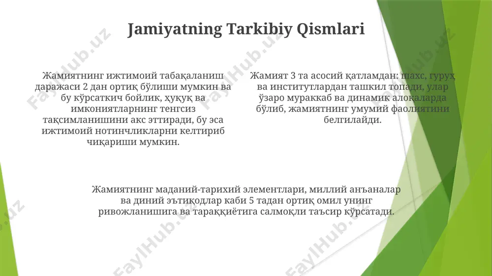 qilinmoqda va bilim iqtisodiyotiga o'tish jarayoni tezlashadi. kelajak jamiyatining rivojlanishiga 3 ta asosiy omil – texnologiyalar taraqqiyoti, globalizatsiya jarayonlari va demografiya o'zgarishlari ta'sir ko'rsatadi, bu omillar 2050-yilga kelib jamiyat tuzilmasini sezilarli darajada o'zgartiradi. hokimiyat va siyosat falsafasi usmon nosir, mirzo ulug'bek kabi tarixiy shaxslarning siyosiy faoliyatlari "hokimiyat va siyosat falsafasi" doirasida tahlil qilinib, ularning hukumat boshqaruviga oid 10 dan ortiq yangi nazariyalari ochib berilgan. "hokimiyat va siyosat falsafasi" o'zbek faylasuflari tomonidan 3 ta asosiy yo'nalishda – adolat, demokratiya va milliy manfaatlar kontekstida 20-asrning ikkinchi yarmidan boshlab chuqur o'rganilgan. 1990-yillardan keyin, "hokimiyat va siyosat falsafasi"da g'oyaviy pluralizm, siyosiy modernizatsiya va fuqarolik jamiyati kabi tushunchalar muhim o'rin egalladi, 5 tadan ortiq ilmiy maktablar shakllandi. din va jamiyat kitobda 100 dan ziyod tarixiy misol va statistik ma'lumotlar keltirilgan bo'lib, ular din va ijtimoiy o'zgarishlar o'rtasidagi murakkab bog'liqlikni ko'rsatadi. “din va jamiyat” asari 20 dan ortiq turli dinlarning jamiyatga ta'sirini 3 asosiy nazariy model …
