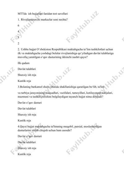 mttda  ish hujjatlari fanidan test savollari — DOCX