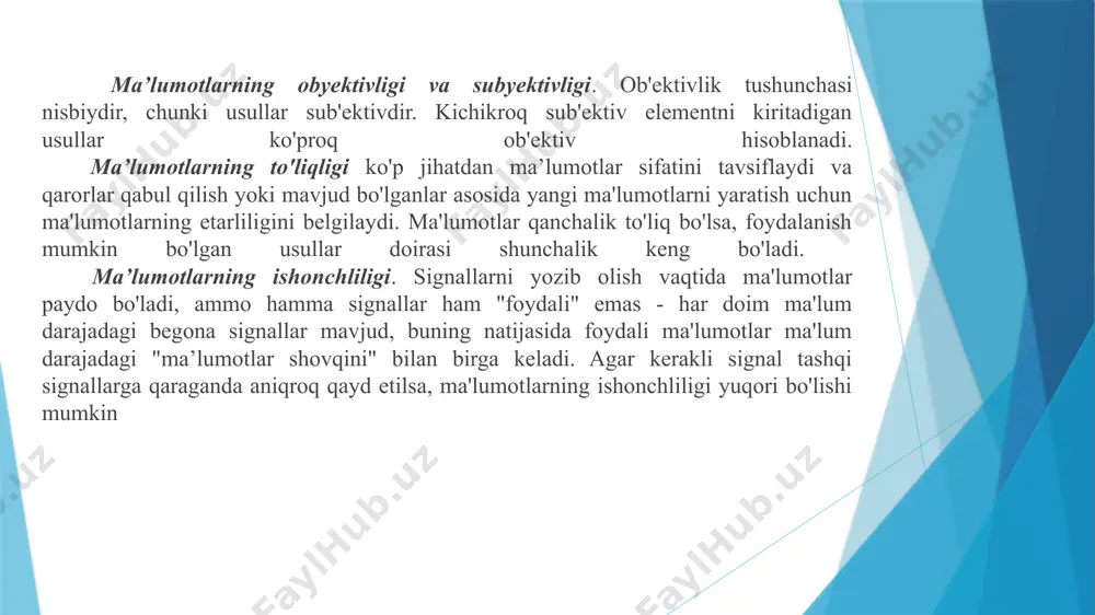 ardoshligini oshirishi, innovatsiyalarni rivojlantirishi va o'z faoliyatlarini yanada samarali olib borishi mumkin. foydalanilgan adabiyotlar ro‘yhati 1. тельнов, ю.ф. интеллектуальные информационные системы: учебное пособие / ю.ф. тельнов. – м.: московский международный институт эконометрики, информатики, финансов и права, 2002. – 118 с. 2. интеллектуальные информационные системы и технологии: учебное пособие / ю.ю. громов, о.г. иванова, в.в. алексеев и др. – тамбов: издво тгту, 2013. – 244 с. 8. дюк, в. data mining: учебный курс / в. дюк, а. самойленко. – cпб.: питер, 2001. – 366 с. 3. попов, э.в статические и динамические экспертные системы / э.в. попов, и.б. фоминых, е.б. кисель и др. – м.: финансы и статистика, 1997. – 310 с. image1.png image2.png image3.png image4.png image5.png image6.png image7.png /docprops/thumbnail.jpeg