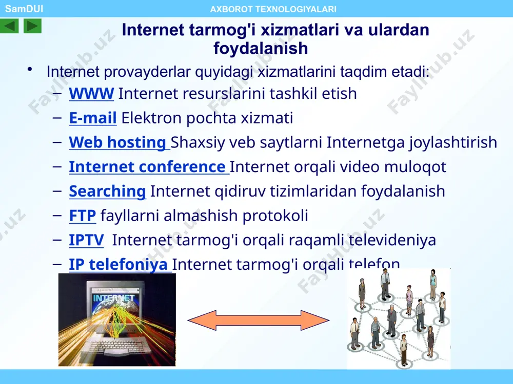 internet tarmog'ining asosiy xizmatlari - Page 5