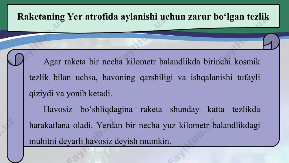 ostok» kosmik kemasida yuriy gagarin sayyoramizni bir marta aylanib, yerga eson-omon qaytib tushgan. shu davrdan e’tiboran kosmosni zabt etish va keng ko‘lamda o‘rganish boshlanib ketdi. yuzlab kosmonavtlar va astronavtlar kosmik kemalarda yer atrofini orbita bo‘ylab aylanib, turli tadqiqotlarni o‘tkazdilar. kosmosni zabt etishda yana bir buyuk yutuq – 1969-yil 21-iyulda astronavtlar n. armstrong va e. oldrin boshqargan kosmik kema oyga yumshoq qo‘ndi, inson ilk bor oyga qadam qo‘ydi. kosmosni zabt etishda o‘lkamizda tug‘ilib, voyaga yetgan kosmonavtlar ham munosib hissa qo‘shganlar. toshkent viloyatining iskandar qishlog‘ida tug‘ilgan uchuvchi-kosmonavt vladimir jonibekov 5 marta (1978, 1981, 1982, 1984, 1985) kosmosga parvoz qilib, orbitada jami 145 kun bo‘lgan. shu davrda ikki marta ochiq kosmosga chiqib, kosmik apparatning sirtqi qismini ta’mirlashda ishtirok etgan. kosmonavtika sohasidagi buyuk xizmatlari uchun ikki marta qahramon unvoniga sazovor bo‘lgan (1978, 1981). 1985-yilda unga aviatsiya general-mayori harbiy unvoni berilgan. o‘zbekistonlik uchuvchi-kosmonavtga toshkentda byust o‘rnatilgan. 1998-yil 22-yanvarda xalqaro ekiрaj tarkibida qirg‘izistonning o‘sh shahrida tug‘ilgan …