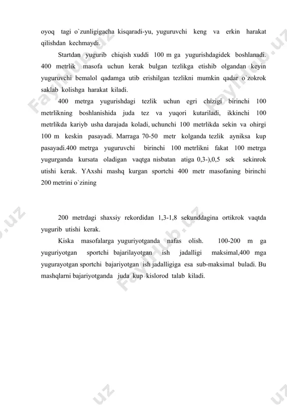 dusli har –xil yoylar buylab turli tezlikda yugurish 5. kiya yulka buylab pastga tomon yugurib gorizontal yulga utib ketish. foydalangan adabiyotlar: 1. kun l. vseobshaya istoriya fizicheskoy qo`lturi i sporta : per. svenger. m.: raduga, 1982.. 2. olivova v. lyudi i igri. u istokov sovremennogo sporta. - m.: fis, 1985. 3. stolbov v.v. istoriya fizicheskoy qo`lturi i sporta. - m.: fis, 1975. 4. l. kun «vseobshaya istoriya fizicheskoy qo`lturi i sporta»; moskva 1987. 5. krushilo yu.s. «xrestomatiya po istorii drevnego mira» moskva 1980g.