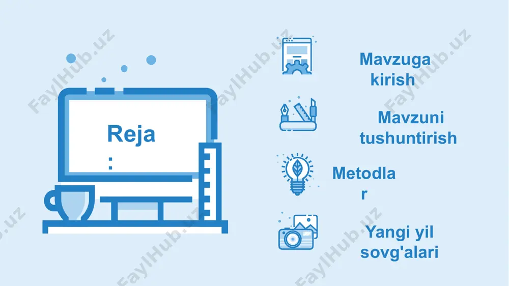 qish, namoyish qilish, foydalanish, o'rgatish, aniqlash, amalga oshirish, hisob-kitob qilish, tatbiq qilish, hal etish e'tiboringiz uchun rahmat yangi yilda ko'rishguncha xusanova nargiza abdullayeva charosxon image1.emf image2.emf image3.emf image4.emf image5.emf image6.emf image7.jpeg image8.jpeg image9.jpeg