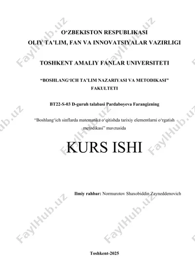 matematika oʻqitishda tarixiy elementlarni oʻrgatish metodikasi — DOCX