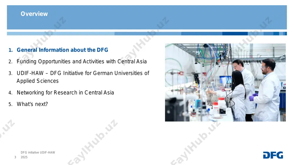 kshops ►joint calls with partner organizations ►conferences, talks, workshops ►dfg representations abroad ►special funding programmes and initiatives (e.g. networking for research udif-haw) pamir expedition with participation of dfg predecessor organisation „notgemeinschaft“ (tajik assr), 1928 how does the dfg promote international cooperation? funding opportunities dfg, german research foundation - initiation of international collaboration 12 ►funding principles for funding bilateral research projects: ● dfg funds the part of the project based in germany o scientists can apply for international funding like travel costs, exchange of researchers in all dfg funding programmes ● no special funds for funding international projects o proposals for international collaborations must compete with all other proposals in the same dfg programme ● complementary funding o by another funding organisation, the relevant university or non-university research institution, or another source ● exception: bilateral projects with development aided countries from dac-list o dfg funds both parts of the project – …