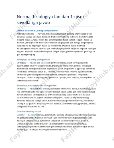 arterial qon bosimi va uning komponentlari — DOC