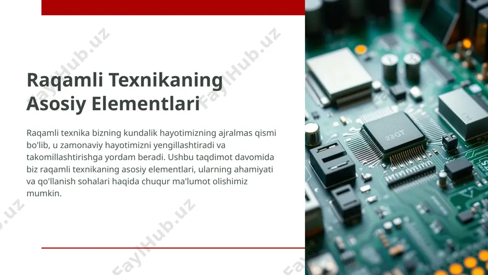 alarni loyihalash, modellashtirish va pcb dizayni kabi jarayonlarni amalga oshirishga yordam beradi. telemetriya va monitoring raqamli texnikaning ko'plab sohalari, jumladan, telemetriya va monitoring uchun maxsus dasturlar mavjud. ular ma'lumotlarni yig'ish, tahlil qilish va vizuallashtirish imkonini beradi. dasturlash muhitlari mikrokontrollerlar va mikroprotsessorlarni dasturlash uchun tizimlar yoki muhitlar mavjud. arduino, raspberry pi, avr va boshqa platformalar uchun yetarli dasturiy ta'minot mavjud. raqamli texnikani loyihalash 1 talablar tahlili 2 konseptsiya yaratish 3 dizayn va modellashtirish 4 prototip yaratish 5 test va sozlash raqamli texnika loyihasini samarali amalga oshirish uchun bir qator muhim bosqichlar mavjud. avvalo, mahsulotga qo'yilgan talablar tahlil qilinadi, keyin konseptsiya yaratiladi. keyin dizayn va modellashtirish qilinib, prototip tayyorlanadi. oxirida esa yakuniy mahsulot testdan o'tkaziladi va sozlanadi. raqamli texnologiyalarni kelgusidagi rivojlanish yo'nalishlari 5g tezlik iot ulanuvchilik ai intellektual qobiliyatlar ml ma'lumotlarni qayta ishlash raqamli texnologiyalar jadal rivojlanmoqda. eng yangi 5g aloqa tizimi va narsalar interneti (iot) ulanuvchilikni oshirmoqda. shu bilan birga, sun'iy …