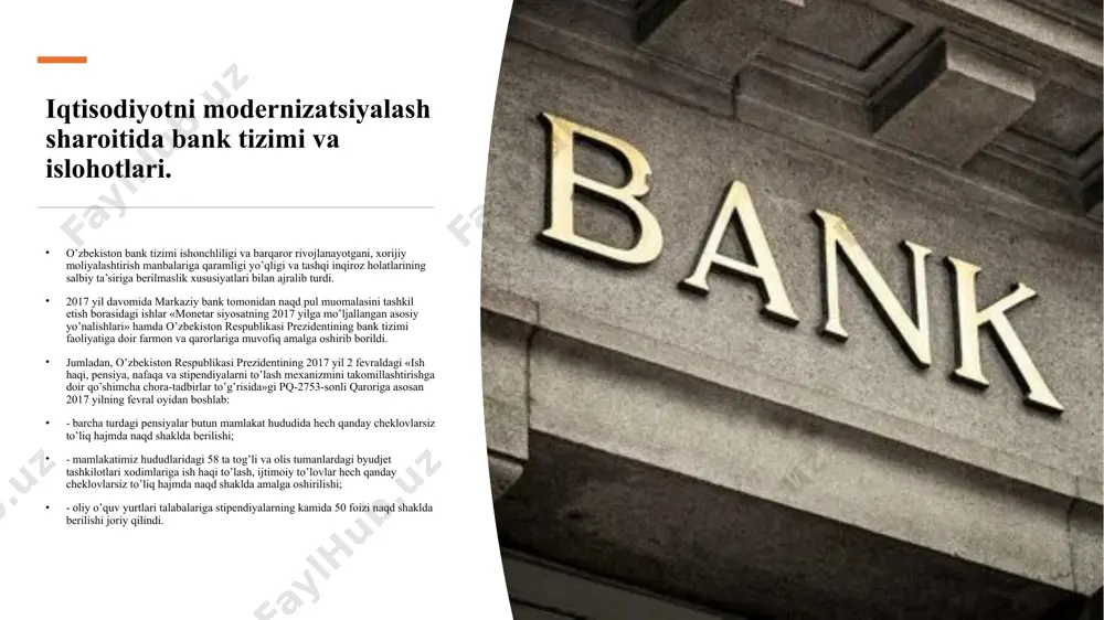 bi. bank, shu jumladan chet el banki, o’zbekiston respublikasida o’z faoliyatini o’zbekiston respublikasining markaziy banki tomonidan beriladigan litsenziya asosida amalga oshiradi. litsenziyada bank bajaradigan operatsiyalar ro’yxati ko’rsatiladi. litsenziyasiz amalga oshiriladigan bank faoliyati gayrikonuniy deb xisoblanadi va bunday faoliyat natijasida olingan daromad davlat byudjetiga olib ko’yilishi lozim. banklar o’z ustavlari asosida faoliyat ko’rsatadilar. bank ustavida: bankning (to’la va qisqartirilgan) nomi va qaerda joylashganligi (pochta manzili); bank operatsiyalarining ro’yxati; ustav kapitalining miqdori, muassislar ro’yxati va ustav kapitalidagi ulushlarning taqsimoti; bankning boshqaruv organlari, ularni tashkil etish tartibi, ularning vakolatlari hamda vazifalari haqidagi ma’lumotlar; bank auditi tartibi, shu jumladan, buxgalteriya hisobi xalkaro standartlariga muvofiq belgilangan hisobotlar va auditorlik dasturlarining maqsadlari ko’rsatilgan bo’lishi lozim. tijorat banklarini ochish uchun ustav fondining minimal miqdori va uning ahamiyati. tijorat banklarining barqarorligida ularning ustav kapitali muhim o’rin tutadi. shakllangan kapital yildan-yilga iqtisodiy normativlarning barcha parametrlarini bajarilishini to’liq ta’minladi, yana shu bilan birga, u o’rnatilgan minimal belgilardan bir necha baravar …