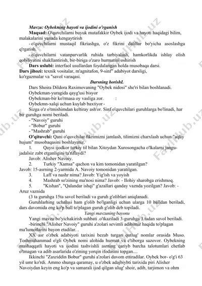 oybekning hayoti va ijodini o'rganish — DOC
