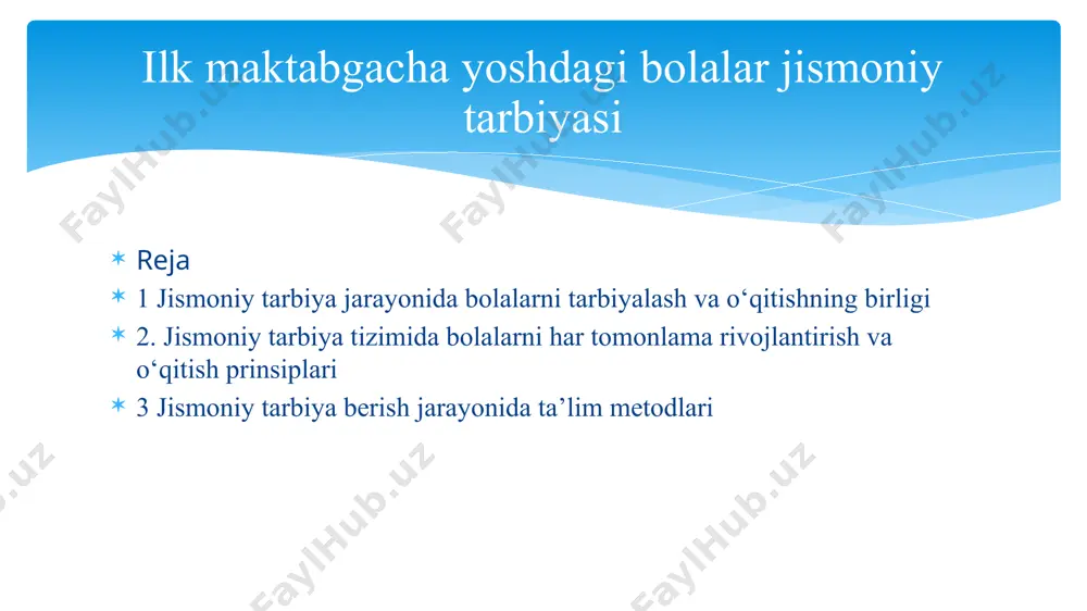 jribasi hisoblanadi. bolalikdan mustaqil fikrlashga o‘rgatilmagan va hamma narsani tayyor berilgandan so‘ng o‘zlashtiradigan kishi unga tabiat tomonidan berilgan sifatlarni namoyonqila olmaydi. shuning uchun jamiyat yosh avlodning ijodiy faoliyatga o‘rganishiga tamoman befarq qarab turolmaydi. harakat faoliyatini tarbiyalash jarayonida kattalar (ota- onalar, tarbiyachilar) bolalar rivojlanishining psixofiziologik xususiyatlarini hisobga olgan holda, ular oldiga yangi harakat vazifalarini qo‘yadilar. bolaning mashqlar jarayonida yangi harakat vazifalari- ni tobora hal eta borishi va shu bilan bog‘liq ravishda vujudga keladigan katta imkoniyatlar harakatlar xarakteri va sifatini o‘zgartiradi. bu yosh davri uchun juda xarakterli bo‘lgan narsa yangi mashqlarga o‘rgatish jarayonida go‘yo bir aylanib yangicha sifat kasb etadi. chunonchi, bolaning yurishi dast- labki paytda va ikkinchi yilning oxirida butunlay farq qiladi. bu hodisani yangilikning eski narsani diakktik inkori, barcha rivojlanishning va ziddiyatlarni hal etishning obyektiv shar- ti, harakatlanuvchi omil sifatida ko‘rsatish mumkin. har bir sohada rivojlantirish o‘zidan oldingi yashash shakllarini inkor etmasdan kechishi mumkin emas. bunday murakkab rivojlanish jarayoni tashqi …
