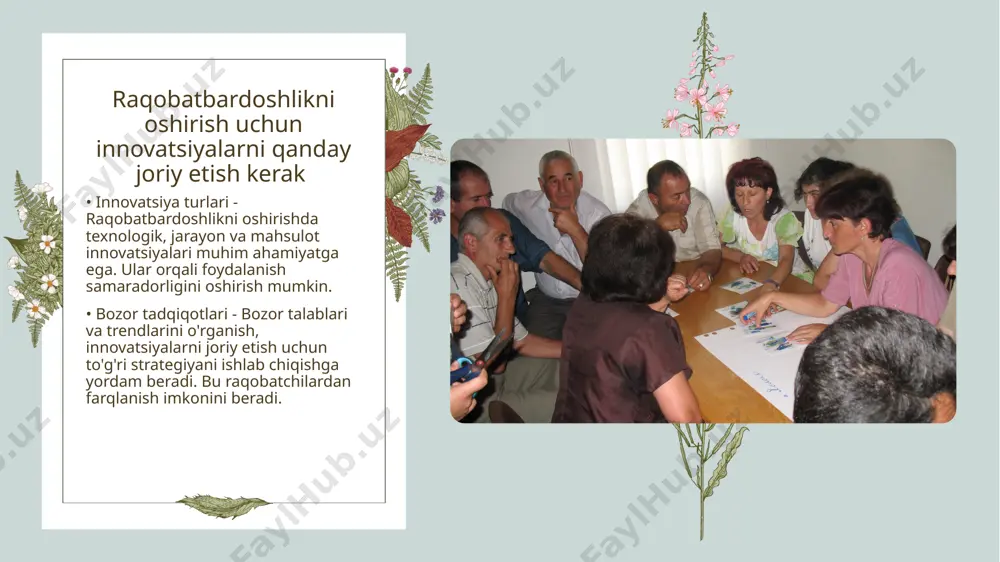 atish uchun innovatsion fikrlashni rag'batlantiring • innovatsion fikrlash asoslari - innovatsion fikrlash yangi g'oyalar ishlab chiqish jarayonidir. ushbu jarayon mantiqiy fikrlash va tasavvufni birlashtiradi. bunday fikrlash turli sohalarda raqobatbardosh yechimlar yaratishga yordam beradi. • yaratuvchanlik va muammolar - yaratuvchanlik muammo hal etishda zarur. yangi yondashuvlar qidirish va mavjud yechimlarni takomillashtirish orqali muammolarni innovatsion yechimlar bilan hal etish mumkin. innovatsion yechimlar bo'yicha tajribalarni baham ko'ring • innovatsion yechimlar - innovatsion yechimlar, muammolarni hal qilishda yangi yondashuvlar va texnologiyalarni o'z ichiga oladi. ularning maqsadi samarali va tezkor natijalarga erishishdir. • tajribalar almashinuvi - tadqiqot va tajribalar almashinuvi, innovatsiyalarni rivojlantirishda muhim rol o'ynaydi. boshqa tashkilotlardan yoki jamoalardan olingan tajribalar kuchli maslahatlar beradi. • yangi texnologiyalar - yangi texnologiyalar, xizmatlar va mahsulotlarni taklif etish imkonini beradi. ular innovatsion jarayonlarni tezlashtiradi va samaradorlikni oshiradi. • innovatsiyalar natijalari - innovatsiyalar natijalari natijaviy va tasirli bo'lishi kerak. ular nafaqat iqtisodiy foyda, balki ijtimoiy va ekologik ijobiy ta'sirni …