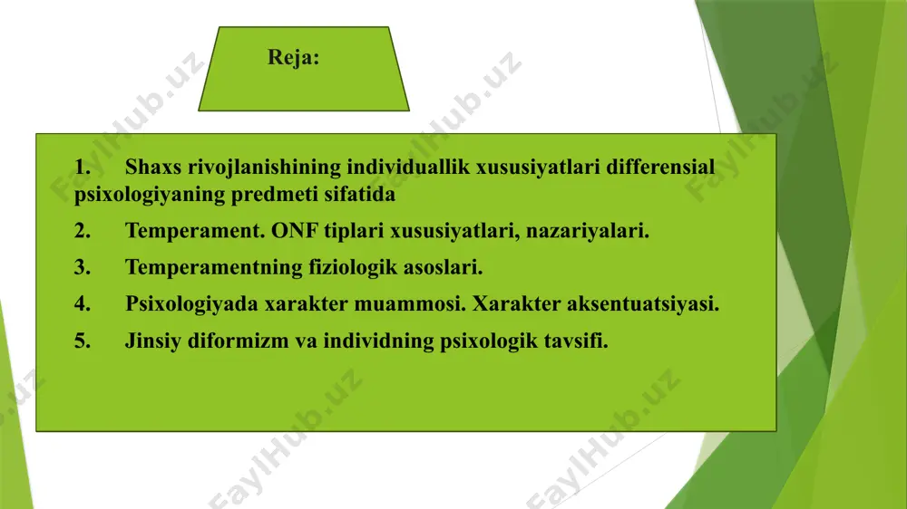 tegishlilik, ijtimoiylik hisoblanadi. bundan kelib chiqadiki, shaxsni o‘rganishda dastlabki holat bo‘lib uning jamiyatdagi o‘rni, ijtimoiy munosabatlar tizimiga kiritilganligi xizmat qiladi . agar biz shaxs munosabatlari haqida insonning dunyoga shaxsiy tegishliligi va bu bilan bog‘liq kechinmalar ma’nosida so‘z yuritadigan bo‘lsak, u holda inson mavjud bo‘la oladigan keyingi – bu «mening» ichki olamim dunyosiga murojaat qilamiz. bu dunyo kechinmalar, shaxsiy mohiyatlar, shaxsiy dahldorlikni his etish, u yoki bunga shaxsiy tegishlilik, boshqa odamlar bilan mavjudlikning «hodisaviyligi» bilan to‘la. bu dunyoga jismli faoliyat o‘z shaklini o‘zgartirgan holda oddiy holatdagi foydali faoliyat, shaklini yo‘qotgan jismli harakat bo‘lib emas, balki, «shaxsiy» faoliyat, ijodiyot sifatida kiradi, ijtimoiy hulq-atvor esa «mening» dunyosiga shaxslararo munosabat, boshqa odamlarning ichki dunyosiga yaqinlashish, boshqalarga o‘zini ochishning vositasi, o‘zini namoyon etish sifatida kirib keladi. «mening» dunyosida unga xos bo‘lgan maxsus faoliyat turlari: o‘yin, san’at, din, ichki dunyolar yaqinlashuvi sifatidagi muloqot paydo bo‘ladi. adabiyotlar: 1. g‘oziev e.g. umumiy psixologiya. toshkent. 2002.1-2 kitob. 2. югай …