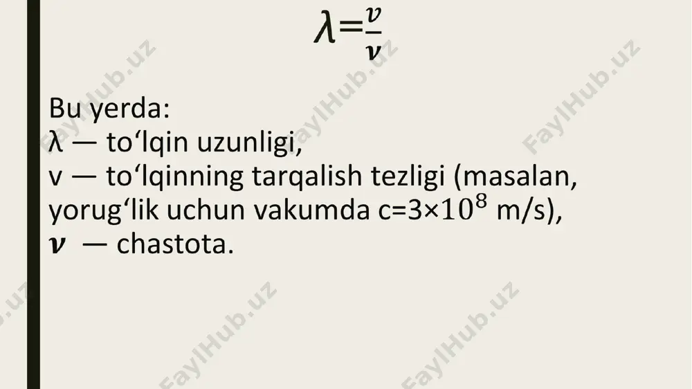 ialning x-masofasidagi to‘lqin intensivligi, — boshlang‘ich intensivlik, α — yutilish koeffitsienti (1/m), x — material ichidagi masofa. xulosa image1.png image2.png image3.png image4.png image5.png image6.png image7.png image8.png image9.png /docprops/thumbnail.jpeg