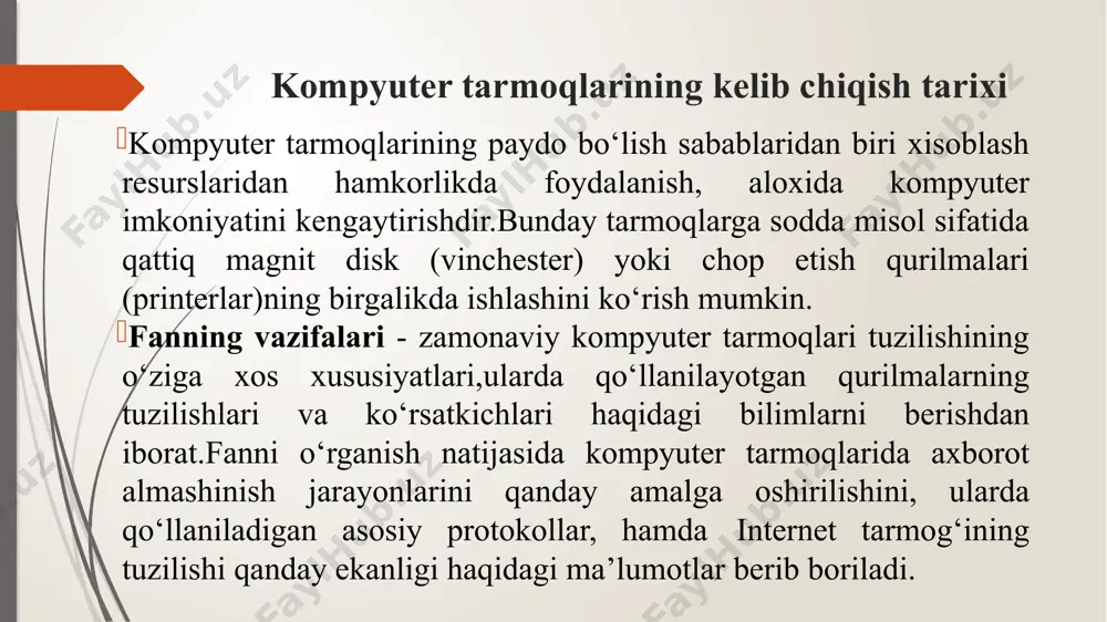 arpanet va npl tarmog‘i, merit network va cyclades kabi boshqa tarmoqlar uchun paketli kommutatsiya taklif qilindi. (menlo park kaliforniya,1969-yil 29-oktyabr) boshlandi. kelajakdagi o’sish belgisi sifatida 1971-yil oxirida o’n beshta sayt yosh arpanetga ulandi. arpanet uchun dastlabki xalqaro hamkorlik juda kam edi. 1973 yilda norvegiya seysmik array (norsar) bilan tanumdagi (shvetsiya) sun’iy yo’ldosh stantsiyasi orqali va london universitet kolleji qoshidagi piter kirshteynning ilmiy guruhiga britaniya akademik tarmoqlariga kirish uchun yo’l ochildi.arpa loyihalari va xalqaro ishchi guruhlari turli xil protokollar va standartlarni ishlab chiqishga olib keldi, ular yordamida bir nechta alohida tarmoqlar bitta tarmoq yoki “tarmoqlar tarmog‘iga” aylanishi mumkin.1974 yilda vint serf va bob kan internet atamasini rfc 675-da ishlatdilar, va keyinchalik rfc-lar ushbu foydalanishni takrorladilar. 1969 yilda len kleynrok 3 ta talaba bilan interfeys va drayverlar ishlab chiqib ikkita kompyuterni bir - biri bilan ulab, ma’lumot almashishga erishishi kompyuter tarmog‘ini yaratilishiga asos bo‘lgan. bir oy o‘tgandan so‘ng 4 ta, 1971yilda esa …
