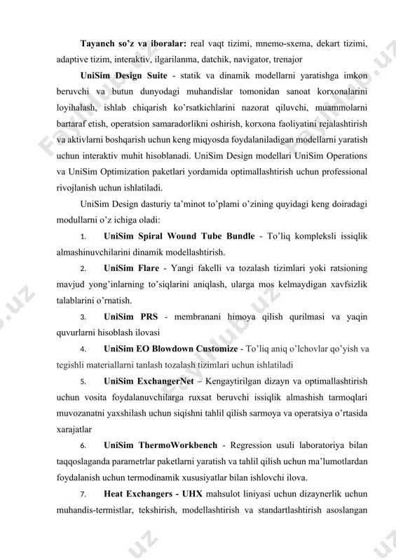 liniyasi uchun dizaynerlik uchun muhandis-termistlar, tekshirish, modellashtirish va standartlashtirish asoslangan issiqlik almashinuvi uskunalari 35 yillik hamkorlik va tadqiqotlar sanoat standartlashtirilgan. qanday muammolarni yechadi? unisim design bilan foydalanuvchilar o’zlari erishadilar mutaxassislikning 3-tomoni vositalari va mijozning ip-manziliga ulanish uchun kiritish, aniqlangan sanoat standartlari va ochiq arxitekturaning aniqligi natijasida optimallashtirilgan dizaynlar (past capex va / yoki opex) ishlab chiqarish vositalarining mavjudligi, eng yaxshi amaliyotlarni va ish oqimlariga e’tibor berish orqali muhandislik samaradorligini (samaradorlik va samaradorlikni) 30% gacha oshirish bitta loyiha platformasida bir xil modellarni yaratish, qayta ishlatish va yangilash bilan loyiha yoki o’simlik hayoti aylanishi davomida jami egalik huquqining kamayishi tezroq ishga tushirish va o’simlik aktivlari uchun yaxshiroq operatsiya, natijada avvalgi foyda, sinov va takomillashtirilgan operatsion vositalar orqali xavfsizlik tizimi loyihasi va hazop ishlaridan kelib chiqadigan ishlarning xavfsizligi yuqori qiymatli xizmatlarni etkazib berish va texnologiya litsenziatlari tomonidan operatsion bilimlarni uzatish, ular unisim design simulyatsiya platformasi bilan o’z iplarini ishlab chiqishlari va himoya qilishlari …