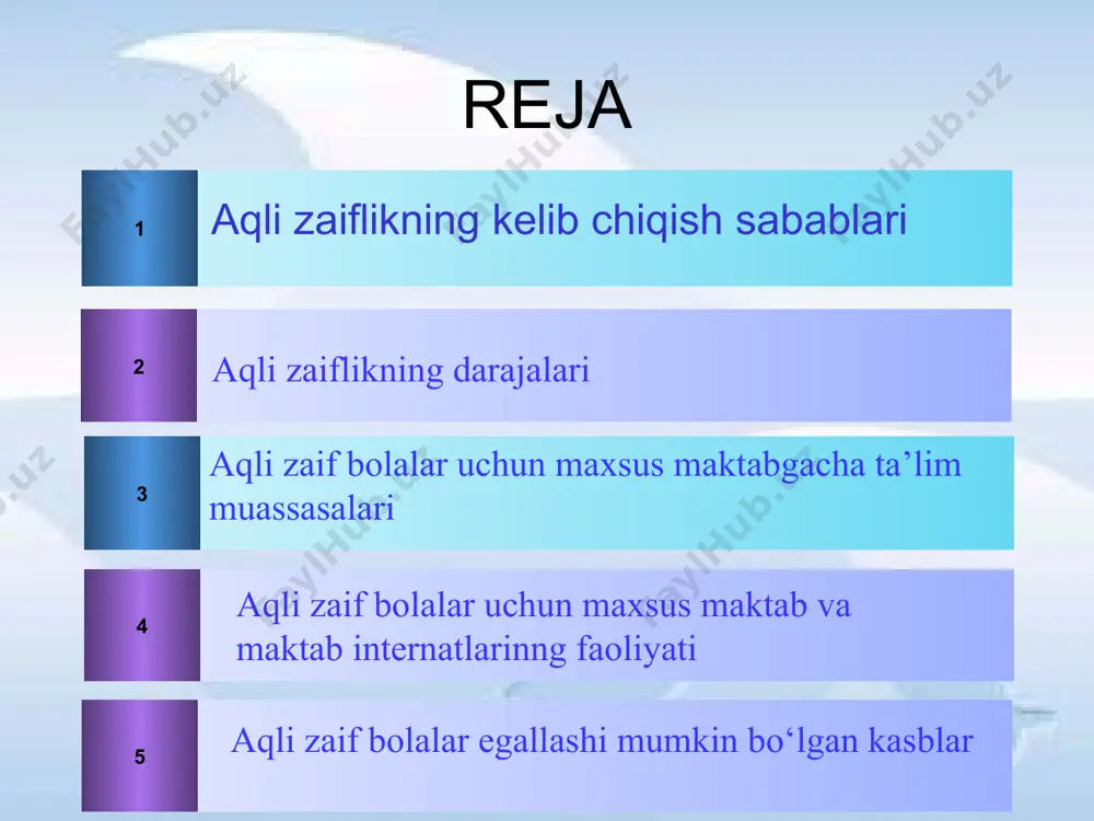 r № 103, 105 i-iv sinflarda ta'limning boshlang'ich bosqichi amalga oshiriladi, bunda umumiy ta'lim korreksiya va propedevtik ishlar bilan birlashtiriladi. v-ix sinflarda - umumta'lim fanlari bo'yicha o'qitish, kasbiy yo'nalishga ega bo'lgan mehnat ta'limi joriy etiladi. asosiy o'quv rejasiga quyidagilar kiradi: aqli zaif o'quvchilarning imkoniyatlariga moslashtirilgan umumiy ta'lim fanlari, maxsus korreksion fanlar individual va guruhli korreksion mashg'ulotlari. an'anaviy fanlar: ona tili (o'qish, yozish), matematika (v-ix sinflarda geometriya elementlarini o'rganishga bir soat ajratilgan), geografiya, tarix, tabiatshunoslik, tasviriy san'at, jismoniy tarbiya, musiqa; texnologiya va kasbiy tayyorgarlik. mehnat tayyorgarligi darslari uchun iv-ix va x-xii va imhm sinf o‘quvchilari o‘quvchilarning intellektual, psixofizik xususiyatlari va shifokor tavsiyalarini hisobga olgan holda 2 guruhga bo‘linadi. o'qish maydoni oshxona maydoni oshxona maydoni sanitariya-gigiyena zonasi ovqat pishirishni o'rganish mehnat ko'nikmalarini mashq qilish bolani parvarish qilishni o'rganish birinchi tibbiy yordam ko'rsatish o'ynash va dam olishni o'rganish ekskursiyalarni tashkil qilish pochta poliklinika do'konlar korrektsion mashg'ulotlari: ritmika, ijtimoiy hayotga moslashuv, logopediya, og'ir motor …