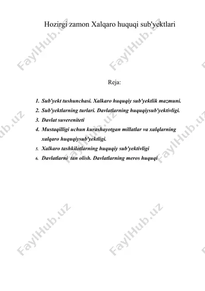 hozirgi zamon xalqaro huquqi sub'yektlari — DOC