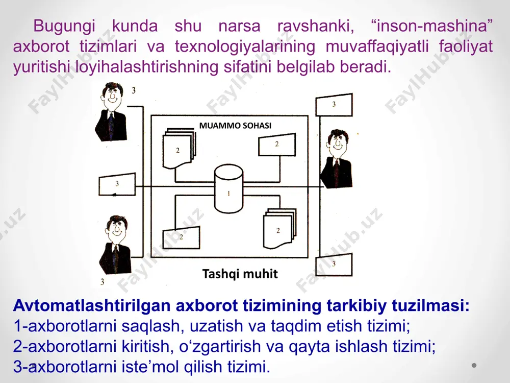 a loyihalashga ajratilgan vaqtni bir necha barobar qisqartirishi; 3) uskunaviy vositalar o‘zgaruvchan talablarga nisbatan egiluvchan bo‘lishi; 4) uskunaviy vositalar jamoa bo‘lib ishlash tartibini qo‘llab-quvvatlashi lozim. axborot tizimlarining hayot sikli modellari. standart axborot tizimlarini loyihalashtirish metodologiyasining bazaviy tushunchalaridan biri – uning foydalanish davridir. axborot tizimining foydalanish(yashash) davri uzluksiz jarayonni ifoda etib, axborot tizimlarining yaratilishi haqida qaror qabul qilinishidan boshlab va uni ishlatilishidan voz kechish daqiqasigacha bo‘lgan davr xisoblanadi. axborot tizimlarini yaratish jarayonida ma’lum amal va vazifalar bajarilishi kerak. berilgan davlat standartiga muvofiq axborot tizimining yashash (faoliyat ko‘rsatish) davri tarkibi uch guruh jarayonlariga asoslanadi: yashash davrining asosiy jarayoni (o‘zlashtirish, etkazib berish, ishlab chiqish, foydalanish, kuzatib borish); asosiy jarayonlarni bajarilishini ta’minlab beruvchi yordamchi jarayonlar (xujjatlashtirish, konfiguratsiyani (tuzilishini) boshqarish, sifatini ta’minlash, verifikatsiya (taqqoslash), attestatsiya, baholash, audit, muammolarni hal qilish); tashkillashtirish jarayonlari (loyihani boshqarish, loyihani infrastrukturasini yaratish, foydalanish davrining o‘zini aniqlash, baholash va yahshilash, o‘qitish). foydalanish davri modeli. foydalanish davri modeli deganda bajarish ketma-ketligi va …