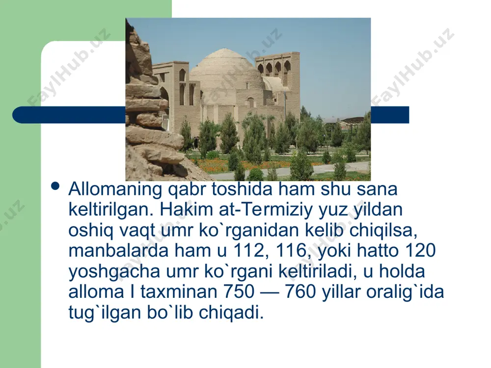 kitob al-amsol min al-kitob vas-sunna. 12.kitob al-manohiy. xakim at-termiziy qalamiga mansub asarlar soni to`g`risida yozma manbalarda turli raqamlarkeltirilgan. ba`zi mualliflar uning asarlari adadi to`rt yuzga boradi, deyishgan. biroq ko`pchilik mualliflar uning asarlari soni saksonga yaqin, deb hisoblashadi. abdulfattox abdulloh baraka yozishicha, hakim at-termiziyshshg to`rt yuz asaridan oltmishga yaqini yetib kelgan. eng muhimi, bizgacha allomaning ilmiy-ma`naviy merosining asosini tashkil qiluvchi asarlari yetib kelgan (2). ular orasidan, eng avvalo, 291 hadisni o`z ichiga oluvchi "navodir al-usul fi ma`rifat axbor ar-rasul" nomli asarini ko`rsatib o`tish zarur. bu asarda hakim at-termiziy dunyoqarashi muayyan darajada bayon etilgan. "navodir al-usul"ning bir qo`lyozma nusxasi toshkentda, o`zbekiston musulmonlari diniy idorasining kutubxona fondida saqlanadi. allomaning nashr etilgan boshqa asarlaridan "kitob xaqiqat al-odamiya", "adab an-nafs"ni sanab o`tish lozim. damashkda, az-zohiriyya kutubxonasida hakim at-termiziyning ikki asari va besh risolasi qo`lyozmalari (tasavvuf turkumi, 104-raqami ostida); misrdagi iskandariya shahrida uch risolasi (maktabat al-baladiyya, 3585-raqami ostida) saqlanmoqda. allomaning londonda saqlanayotgan asarlari ro`yxatida beshta risola …