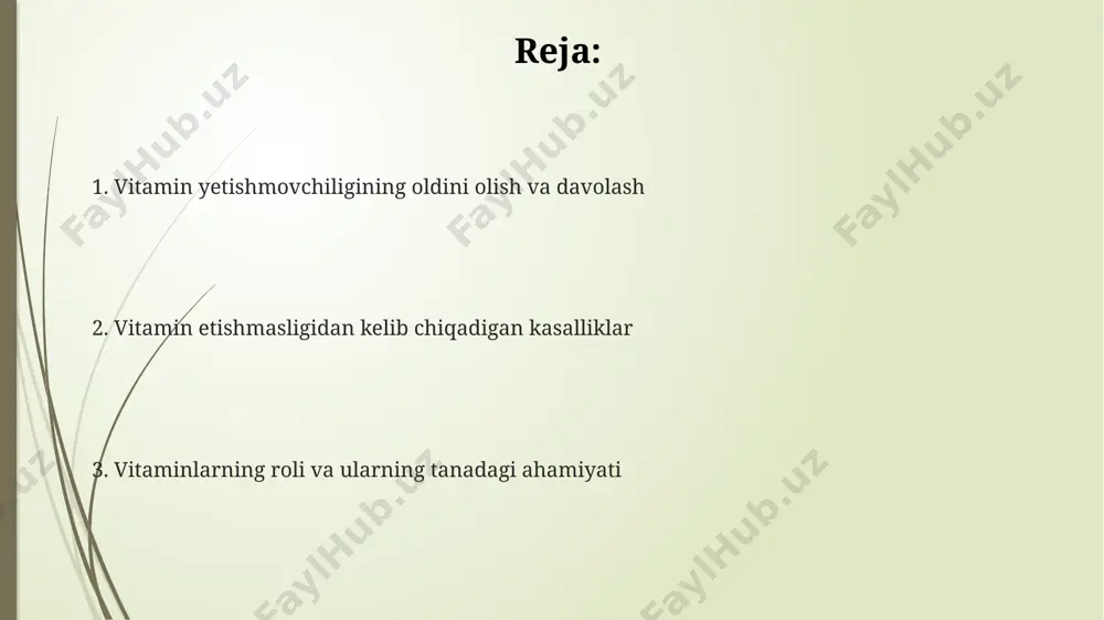 shida nuqsonlarga, tug'ruqdan keyingi depressiyaga va chaqaloqda konvulsiyalarga olib kelishi mumkin. vitamin b3 (niasin) yetishmasligi kasalliklari taxminan 10-20 million kishi b3 vitamini yetishmovchiligiga duchor bo'lib, asosan rivojlanayotgan mamlakatlarda uchraydi, bu esa oziq-ovqat tanqisligiga bog'liq. b3 vitamini (niasin) yetishmasligi pellagra kasalligini keltirib chiqaradi, uning alomatlari uchta "d" bilan ifodalanadi: dermatit (teri kasalliklari), diareya va demans (aqliy buzilishlar). b3 vitamini yetishmasligi, ayniqsa, qashshoqlik va yomon ovqatlanish bilan bog'liq bo'lib, o'limga olib kelishi mumkin, bu holatlarning 70% gacha oziq-ovqat bilan bog'liq. vitamin a yetishmasligi kasalliklari a vitamini yetishmasligi 12 oygacha bo'lgan bolalarda ko'rish qobiliyatining pasayishi, kech rivojlanish va yuqori nafas yo'llari infektsiyalarining ko'payishiga olib keladi. taxminan 25% gacha bo'lgan a vitamini tanqisligi bilan og'rigan bolalarda xeroftalmiya – ko'zning shox pardasi quruqlashishi va shikastlanishi kuzatiladi, bu esa ko'rlikka olib kelishi mumkin. ayollarda a vitamini yetishmasligi homiladorlikning murakkablashuviga, tug'ruq paytida asoratlarga va chaqaloqning past vazn bilan tug'ilishiga olib kelishi mumkin, bu esa o'lim xavfini 10% …