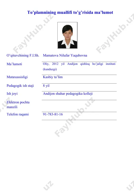 ingbeqiyosligiuningyoshligidanbilimlarniqandayvaqanchao‘zlashtirishigajudabog‘liqdir. pedagogvapsixologlarimizfikrichabola 5 yoshgachainsoniyattajribasining 50- 60% o‘zlashtirarekan, demakmanashuyoshgachabolagaengkeraklibilimlarniyoshigamos ravishdaberishbolaningkelajakdaqandayinsonbo‘lishigajudakattaturtkibo‘ladi. maktabgachayoshdanbolalardamatematikbilimlarningetarlibo‘lishigakattaahamiyatberishmuhimdir. chunki, insonhayotidavomidamatematik hisob-kitoblargatez-tezduchkeladi, ya’nimatematikbilimlar harqadamdakerakbo‘ladi. agarbizmaktabgachayoshdanbolalarnimatematikaolamigaturliqiziqarliinterfaolusullardanfoydalanganxoldaolibkiraolsak, matematikbilimlarbilanetarlidarajadaqurollantirsak, ularmaktabdaa’lobaholargao‘qib, yuqorinatijalargaerishadilar, hayotidavomidaxalqimizuchunfoydalikasbnitanlashvachuquregallashdaqiynalmaydilar. chunkiqaysikasbniolmaylikunimahoratbi​lanbajarishgaalbattamatematikbilimlarkerakbo‘ladi. shusabablimaktabgachayoshdanbolalargaturliinterfaolusullar, masalan, qisqahikoya, kichikguruhlardaishlash, muammolitopshiriqlar, amaliyish, juftlikdaishlash, arifmetikmasalalarbo‘yichao‘yinlarvaboshqalarorqalibolalarningyoshigamosmatematikbilimlarberibborishgakattaahamiyatberishmuhimdir. bizgama’lumki, “maktabgachayoshdagibolalarrivojlanishigaqo‘yiladigandavlattalablari” va “ilk qadam” tayanchdasturidanazardatutilganidekilkmatematiktasavvurlarnishakllantirishmashg’ulotlaridamaktabgachayoshdagibolalarsonvasanoq, geometrikshakllar, miqdorvakattalik, vaqtvafazohaqidaboshlang‘ichbilimlarnioladilar, ya’ni: -maktabgacha ta`lim tashkilorlarida ilk matematikaga o’rgatishning nazariy asoslari haqida bilib oladi; -bo`lajak tarbiyachining ilmiy va uslubiy ta`minlanganligini, uning kasbiy kompetentligini organadi; - son va sanoq haqida bilim berish, arifmetik masalalar tuzish va yechishga o`rgatish usullarini biladi; - kattalik va geometrik shakllar haqidagi tasavvurlarni shakllantirish haqida; - tevarak-atrofda mo`ljal olish va vaqtni chamalash haqidagi tasavvurlarin