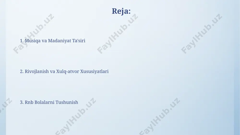 bolaning akademik natijalariga 15-25% ga yaxshi ta'sir ko'rsatib, o'qishga bo'lgan qiziqishini oshiradi. rnb bolalarni tushunish: asosiy tushunchalar rnb bolalar, o'rtacha 10-14 yosh oralig'ida bo'lib, tez-tez o'zgaruvchan kayfiyatlar va o'ziga xos ijtimoiy munosabatlar bilan ajralib turadi, bu esa ular bilan muloqot qilishni murakkablashtirishi mumkin. ularning musiqa, moda va texnologiyalarga bo'lgan qiziqishlari yuqori bo'lib, bu omillar ularning shaxsini shakllantirishda muhim rol o'ynaydi. taxminan 70% rnb bolalar ijtimoiy tarmoqlardan faol foydalanadilar. ijtimoiy muammolar va yechimlari maktabda ta’lim olishga qiyinchilik chekayotgan bolalarning 60% dan ortigʻi ijtimoiy-iqtisodiy jihatdan zaif oilalardan boʻlib, ularga qoʻshimcha ta’lim va moddiy yordam kerak. bolalar orasida giyohvand moddalarni iste’mol qilish holatlarining 30% ga yaqini oilaviy muammolar bilan bogʻliq boʻlib, oilaviy psixologik yordam va ijtimoiy reabilitatsiya dasturlarini kuchaytirish zarur. rnb bolalarining ijtimoiy muhiti rnb bolalarining 70% gacha bo'lgan qismi kam ta'minlangan oilalarda yashaydilar, bu esa ularning ijtimoiylashuvi va rivojlanishiga salbiy ta'sir ko'rsatishi mumkin, shu jumladan o'qishdagi muvaffaqiyatsizlik va jinoyatchilikka moyillik ko'payishi kuzatiladi. …