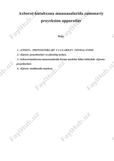 axborot-kutubxona muassasalarida zamonaviy proyeksion apparatlar — DOC