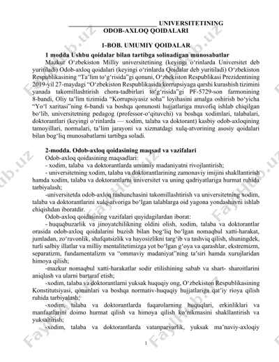 universitetning odob-axloq qoidalari — DOCX