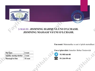 jismning hajmi va uni o‘lchash — PPTX