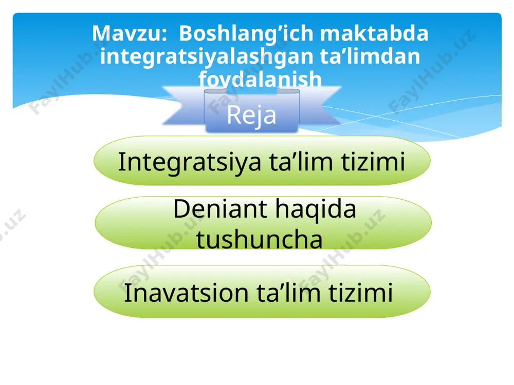 chunki, tarbiya ta‘lim jarayonining barcha majmuini oz ichiga oladi zamonaviy intelektual insonni tarbiyalashda integrativ ta‘limning barcha jixatlari (aqliy, axloqiy, iqtisodiy, mexnat, estetik, gigienik, xuquqiy, jismoniy tarbiya)ni qamrab oladi va ularning ozaro boglikligini ta‘minlaydi. integrativ ta‘lim jarayonida oquvchi, olamning yaxlitligini, koinot, tabiat konunlarini, tabiat, jamiyat va insonlarning ozaro munosabatlari haqida xar tomonlama bilimlarga ega bolib kamol topadi. tabiat gozalligini xis qila olish, undan zavqlanish, e’zozlash konikmalariga ega bo’ladi. deniant - hatti harakat va pisixolik sog’lom shaxslar tomonidan miyyoriy qoidalarning buzilish holatidir. deniantsiya – bu ijtimoiy pedagogik muammo bo’lib inson ruhiy olamdagi uning atrofdagi muhitning o’zgarish hollari bilan bog’liq. bu hol ayniqsa o’smir yoshdagi bolalarga hosdir. chunki , bu yosh eng qiyin va murakkab davr bo’lib u yoshdagi bolalarning anatomi, fiziologik inteliktual ahloqiy va boshqa jihatdan o’zgarishlar ro’y berishiga zamin yaratadi. deniant haqida tushuncha o’qituvchilik kasbining ijtimoiy tarixiy rivoji va jamiyatdagi o’rni , inson paydo bo’lgandan beri tarbiya jarayoni mavjud tarbiya paydo …