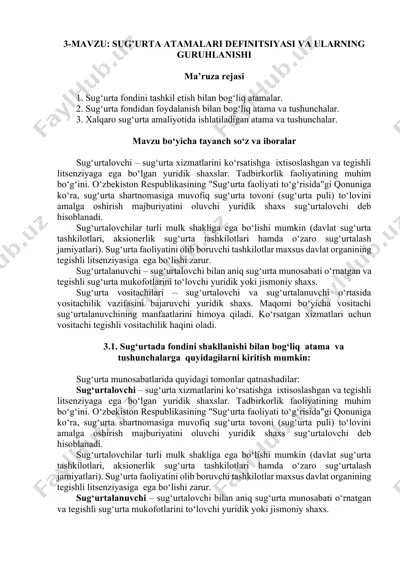 sug‘urta atamalari definitsiyasi va ularning guruhlanishi — DOCX