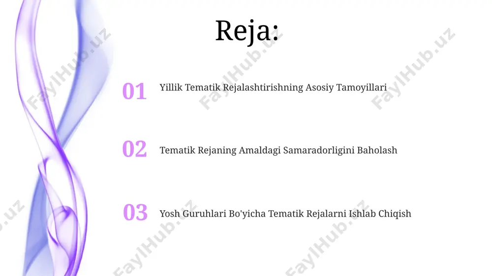 ahkamlaydi. ta’lim sohalarini integratsiyalash o'quv yili davomida 5 tadan ortiq integratsiyalashgan loyihalarni amalga oshirish bolalarning turli sohalardagi bilim va ko'nikmalarini mustahkamlashga yordam beradi, bu esa ularning umumiy rivojlanishiga ijobiy ta'sir ko'rsatadi. integratsiya jarayonida bolalar faoliyati 70% amaliy va 30% nazariy mashg'ulotlarga asoslanadi, bu esa ularning bilim va ko'nikmalarini yanada samarali o'zlashtirishini ta'minlaydi. tematik rejalashtirishning bosqichlari uchinch bosqichda, 1-2 hafta davom etadigan har bir mavzu bo‘yicha batafsil kunlik reja tuziladi va shu bilan birga, baholash mezonlari ham aniqlanadi. tematik rejalashtirishning birinchi bosqichi – 3-5 ta asosiy mavzu tanlashni va har bir mavzu bo‘yicha 2-3 ta kichik mavzularni belgilashni o‘z ichiga oladi, bu bolalar rivojlanishi uchun muhimdir. baholash va monitoring baholash jarayonida kamida 3 ta turli baholash usuli (kuzatish, portfel, test) qo‘llanilishi va har birining natijalari 5 ball shkalasi bo‘yicha qayd etilishi kerak. ta'lim dasturiga rioya etilishini kuzatish va 85% dan kam natijalar qayd etilgan taqdirda, o'quv jarayoniga tuzatish kiritish choralari ko'rilishi …