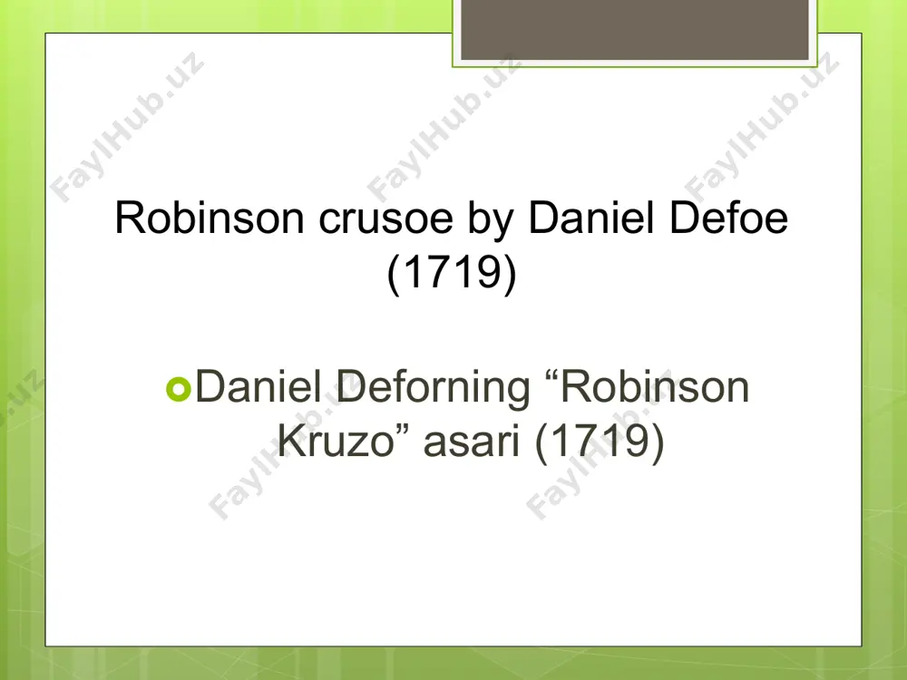 had the right to dominate and "civilize" others.  o‘zbek:  crusoe o‘zi uchratgan mahalliy xalqlardan, ayniqsa "friday"dan o‘zini ustun deb biladi. unga ingliz tilini o‘rgatadi va nasroniylikka o‘tkazadi. roman 18-asr yevropasidagi mustamlakachilik qarashlarini aks ettiradi: yevropaliklar o‘zlarini boshqa xalqlarga hukmron bo‘lishga va ularni "madaniylashtirishga" haqli deb hisoblagan.  english:  crusoe’s years in solitude show how isolation affects the human mind and spirit. although he survives physically, he longs for companionship, showing that humans are social beings who need connection.  o‘zbek:  crusoe yillar davomida yolg‘iz yashagani insonning ruhiy va aqliy holatiga qanday ta’sir qilishini ko‘rsatadi. u jismonan omon qolgan bo‘lsa-da, do‘stlik va muloqotga muhtoj bo‘ladi. bu inson tabiatan ijtimoiy mavjudot ekanini anglatadi.  english:  the novel emphasizes the value of hard work and creativity. crusoe builds tools, furniture, and even a small farm from nothing. his success is portrayed as a result of determination and intelligent …