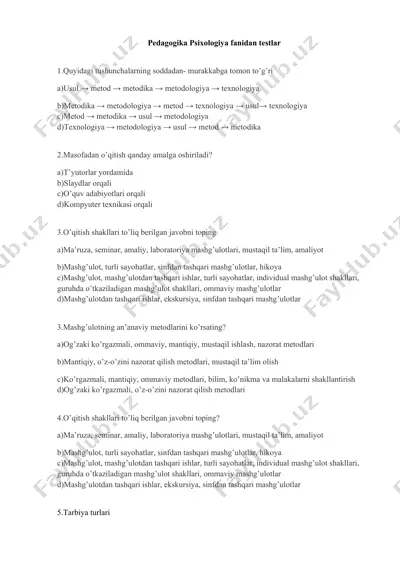 pedagogika psixologiya fanidan testlar — DOC