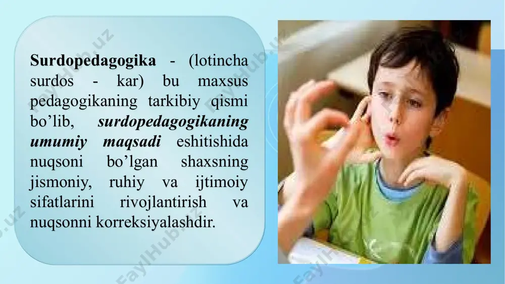 tirilgan zaif eshituvchilikning qariyb 50%i antibiotiklar iste’molidan keyin kuzatiladi. bu preparatlar bilan davolashda xavflilik omili chala tug’ulish, bolaning umumiy somatik zaifligi sanaladi. miyaning umumiy jarohatlanishi tufayli spastik paralichlar yuz nervining zaifligi bilan kechadigan asab tizimining yengil jarohatlanishi, g‘ilaylik, boshqa ko‘z-harakat buzilishlari va motor rivojlanishning umumiy kechikishi bilan eshitishning buzilishi kuzatilishi mumkin. 2 bola kechirgan meningit yoki meningoensefalit eshitishning buzilishini keltirib chiqarishi va u yoki bu darajadagi miya yetishmovchiligiga olib kelishi mumkin. 3 nasliy karlik va zaif eshitvchilikning ayrim shakllarida, homila paytida eshitishning zararlanishiga olib keladigan qator kasalliklarda, o‘rta va ichki quloq sohasida turli shamollash jarayonlarida vestibulyar apparat jarohatlanadi, kompleks buzilishlar turli sabablar ta’sirida va turli paytlarda yuzaga kelishi mumkin. 1 kar va zaif eshituvchi bolalarda eshitishning buzilishidan tashqari quyidagi nuqsonlar kuzatilishi mumkin: - vestibulyar apparat faoliyatining buzilishi; - ko‘rish buzilishining turli variantiari; - psixik rivojlanishning birlamchi kechikishiga olib keladigan minimal miya disfunksiyasi. oligofreniyaga olib keladigan miyaning keng jarohatlanishi; - bolalar …