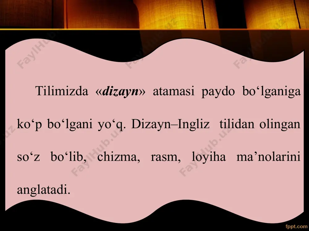 park», «damas» rusumidagi avtomobillar ishlab chiqarilmoqda. dizayn san’atining turlaridan biri – bu badiiy konstruksiyalash. bunda o‘quvchilar har xil ko‘rinishga ega bo‘lgan qutilarga badiiy bezak berib, uni jihozlaydi, shu bilan birga, bayramlarga bag‘ishlangan otkritkalar, turli shakldagi sovg‘a-salom uchun qutichalar tayyorlashadi. tasviriy va amaliy san’atning turlari bo‘yicha ifodaviy vositalar haqida nazariy ma’lumotlarga ega bo‘ldik. ularning barcha turlari uchun xos bo‘lgan asosiy vosita – bu kompozitsiya. kompozitsiyada, eng muhimi, asarning kompozitsion yechimi, mazmundorligi, tasviriy vositalardan to‘g‘ri va o‘rinli foydalanish hisoblanadi.