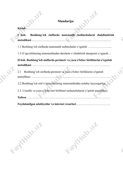 boshlang'ich sinflarda matematik tushinchalarni shakllantirish metodikasi — DOCX