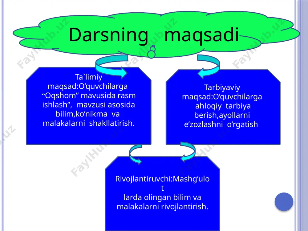 lar. zinama-zina usulida rasm ishlash bilim qayerga olib boradi? joy qalam 6-bosqich 5-bosqich 4-bosqich 3-bosqich 2-bosqich 1-bosqich rasm tayyor iii.darga yakun yasash: amaliy mashg’ulotni yaxshi bajargan o’uvchilar ishi namoish etiladi va tahlil qilinadi. o’quvchilarning ishlari baholanib, darsga yakun yasaladi. 5.uyga vazifa: qish manzarasini ishlab kelish. muyqalam sohibi eng chiroyli muyqalam sohibi eng chiroyli image2.png image3.png image4.png image5.png image6.jpeg image7.wmf image8.gif image9.png audio1.wav image10.jpeg image11.jpeg image12.gif audio2.wav image13.jpeg image14.jpeg image15.jpeg image16.png image17.png image18.png image19.jpeg image20.png image21.jpeg /docprops/thumbnail.jpeg