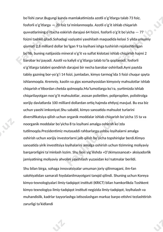 ng xossalarini ham batafsil o’rganadi.oradan ko’p o’tmay bu metallar j.gey lyussak va l.tenar tomonidan sof kimyoviy usulda xosil qilindi.ular ishqor bilan temir qipig’i aralashmasini miltiq stvoliga joylashtirib qattiq qizdirdilar: · 4koh+3fe→fe3o4 +k +h2 ajralib chiqayotgan kaliy bug’lanib miltiq stvoli devorining ancha sovuq qismida kondensatlanadi.”kaliy” nomini 1810 yili gulbert fanga kiritdi.bu nom arabcha alkaliy so’zidan olingan bo’lib dengiz o’simliklarining kuli –degan manoni anglatadi.devi tomonidan ishqoriy metallarning kashf etilishi fanning tarixiy taraqiyoti yo’lga zamin yaratib qo’ygan edi. minerallar (mas, dala shpati, slyuda, silvinit, karnallit, kainit, alunit va b.) tarkibida uchraydi. kaliy inson va hayvon organizmi uchun muhim biogen elementlardan hisoblanadi. kaliy tabiatda keng tapqalgan, yer poʻstidagi miqdori ogʻirlik jihatidan 2,41%. suyuqlanish t-rasi 63,51°, qaynash t-rasi 76g, zichligi 862,9 kg/m3. birikmalarda bir valentli, atom radiusi 0,2313 nm, ion radiusi (qavsda koordinatsion son keltirilgan) k+ 0,151 nm (4), 0,152 nm (6), 0,160 nm (7), 0,165 nm ( , 0,178 nm (12). kumush kabi oq, …
