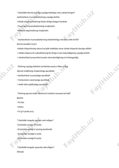 pul va uning evolyutsiyasi haqida taqdimot — DOCX