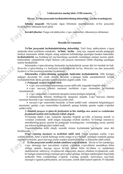 ta'lim jarayonini loyihalashtirishning dolzarbligi — DOC