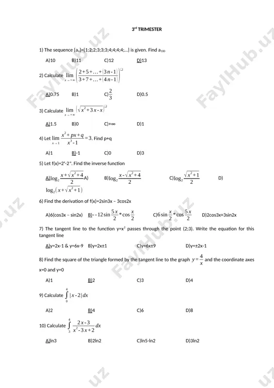 matematikadan 1-chi, 2-chi va 3-chi trimestr imtihon savollari to‘plami - Page 5
