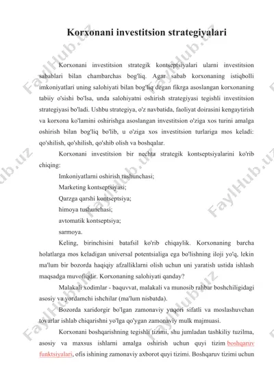 korxonani investitsion strategiyalari — DOCX