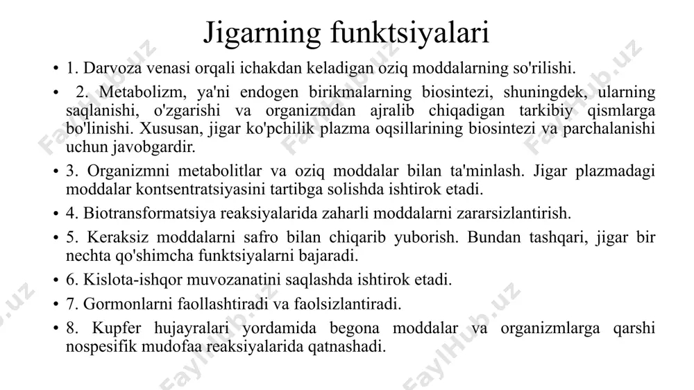 ikanlar, glikoproteinlar va glikolipidlarning oligosaxaridlari va polisaxaridlari yon zanjirlari glyukoziltransferazalar tomonidan katalizlanadigan bu reaktsiyada jigarda hosil bo'ladi. udf-glyukoza udf-glyukuronatga [4] oksidlanishi mumkin, bu proteoglikanlar va glikoproteinlar, shuningdek glikokonyugatlar (glyukuronidlar; ii bosqich biotransformatsiyasi) hosil bo'lishi uchun ham zarurdir. jigarda epimerizatsiya natijasida udf-glyukoza udf-galaktozaga ([5], b) aylanadi, undan glyukoza [6] bilan reaksiyaga kirishishi natijasida sut bezlarida laktoza hosil bo'ladi. biroq, bu disaxarid faqat laktatsiya davrida sintezlanadi. fruktoza va galaktoza almashinuvi fruktoza asosan jigarda metabollanadi, u erda glikolizga kiradi (rasmda chapda). birinchidan, o'ziga xos ketogeksokinaza [7] fruktozani fosforlaydi va uni fruktoza-1-fosfatga aylantiradi, so'ngra o'ziga xos aldolaza b [8] tomonidan digidroksiaseton fosfat va glitseraldegidni hosil qilish uchun parchalanadi. digidroksiaseton fosfat glikolizning oraliq mahsulotidir (markazda) va glitseraldegid triokinaza ta'sirida fosforillanish orqali glitseraldegid-3-fosfatga aylanishi mumkin [9]. bundan tashqari, oz miqdordagi glitseraldegid glitseringa [10] aylanadi yoki glitseratgacha oksidlanadi, fosforlanishdan keyin glikolizga kirishi mumkin (ko'rsatilmagan). glitseraldegid [10] kamayishi paytida nadh iste'mol qilinadi. gepatotsitlarda alkogolning parchalanish tezligi nad + …
