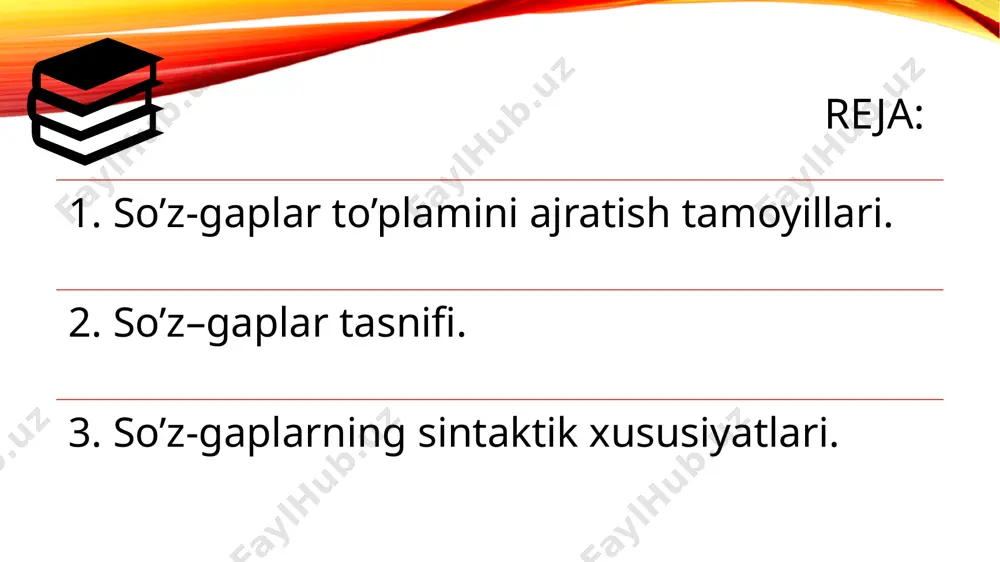 h, uni ifodalash bor. ularda gap sifatida voqelanuvchi so‘zning leksik ma’nosida mujassamlashgan. shu sababdan bunday gaplarda kesimlik mavjud, ammo kesimlik shakli ifodalanmagan. demak, so‘z-gaplar mustaqil gap bo‘la olish qobiliyatiga ega bo‘lganligi uchun bu so‘zlarga nisbatan semantik funktsional shakllangan so‘z-gaplar atamasi qo‘llaniladi. bu atamadagi “semantik” tarkibiy qismi hodisaning lug‘aviy (ma’noviy) tomoniga ishora qilib turadi. bunda gap markazi mavqeida kelgan leksemalarning ikki tabiiy xususiyati namoyon bo‘ladi, ya’ni bunda leksik birlik ham so‘z, ham gapdir. bu atamaning funktsional tarkibiy qismi esa so‘z-gaplarning sintaktik vazifa bajarishi f a q a t g a p m a r k a z i v a z i f a s i d a k e l a o l i sh i bilan chegaralanganligini ifodalaydi. demak, semantik-funksional shakllangan gaplar grammatik shakllangan gaplar ([wpm])dan farq qiladi va kesimlik ma’nolari so‘z-gaplarda leksik birlikning yoki atov birligi [w]ning o‘zida mujassamlanganligi tufayli so‘z-gaplarning lisoniy qurilish qolipi [wù] sifatida berilgan. so‘z-gaplarning …