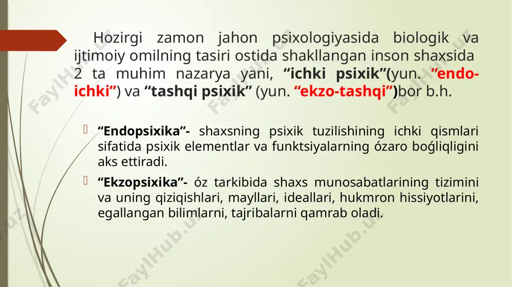 g amalga oshishi va shaxs xulq-atvorini tushuntirish uchun psixologiyada “motiv” va “motivatsiya” tushunchalari qóllaniladi. motiv – malum ehtiyojlarni qondirish bilan boǵliq faoliyatga undovchi kuchdir. motivatsiya- odamni faol faoliyatga undovchi motivlar majmuidir. shaxsiy dispozitsiya- shaxs xulq-atvorini ichkaridan yani ichki psixologik sabalar tufayli boshqarish tushuniladi. ehtiyojlar ierarxiyasi har qanday motivlarning orqasida shaxsning ehtiyojlari yotadi. ehtiyojlar faollik manbai bólib, u insonni biror buyim, sharoit, vaziyat yoki kishilarga nisbatan zaruriyat tuǵilishida aks etadi. har qanday shaxsdagi mavjud ehtiyojlarni ikki guruhga bólish mumkin: biologik ehtiyoj (fiziologik, tashnalik, ochlik, uyqu, jinsiy, moslashuv). ijtimoiy ehtiyojlar (mehnat qilish, bilish, estetik va axloqiy-manaviy ehtiyojlar). faoliyat insonning yosh xususiyatlariga va asosiy faollik turlari bóyicha quyidagi turlarga bólinadi: - muloqat - óyin - óqish - mehnat d n i i x i k a o z k e i o p s r e k a p s i x v d a l u t i p sh a k …